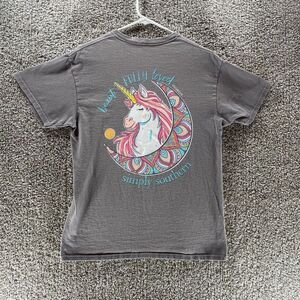 Simply Southern Beauti Fully Loved Shirt Women's Medium M Grey Unicorn Moon